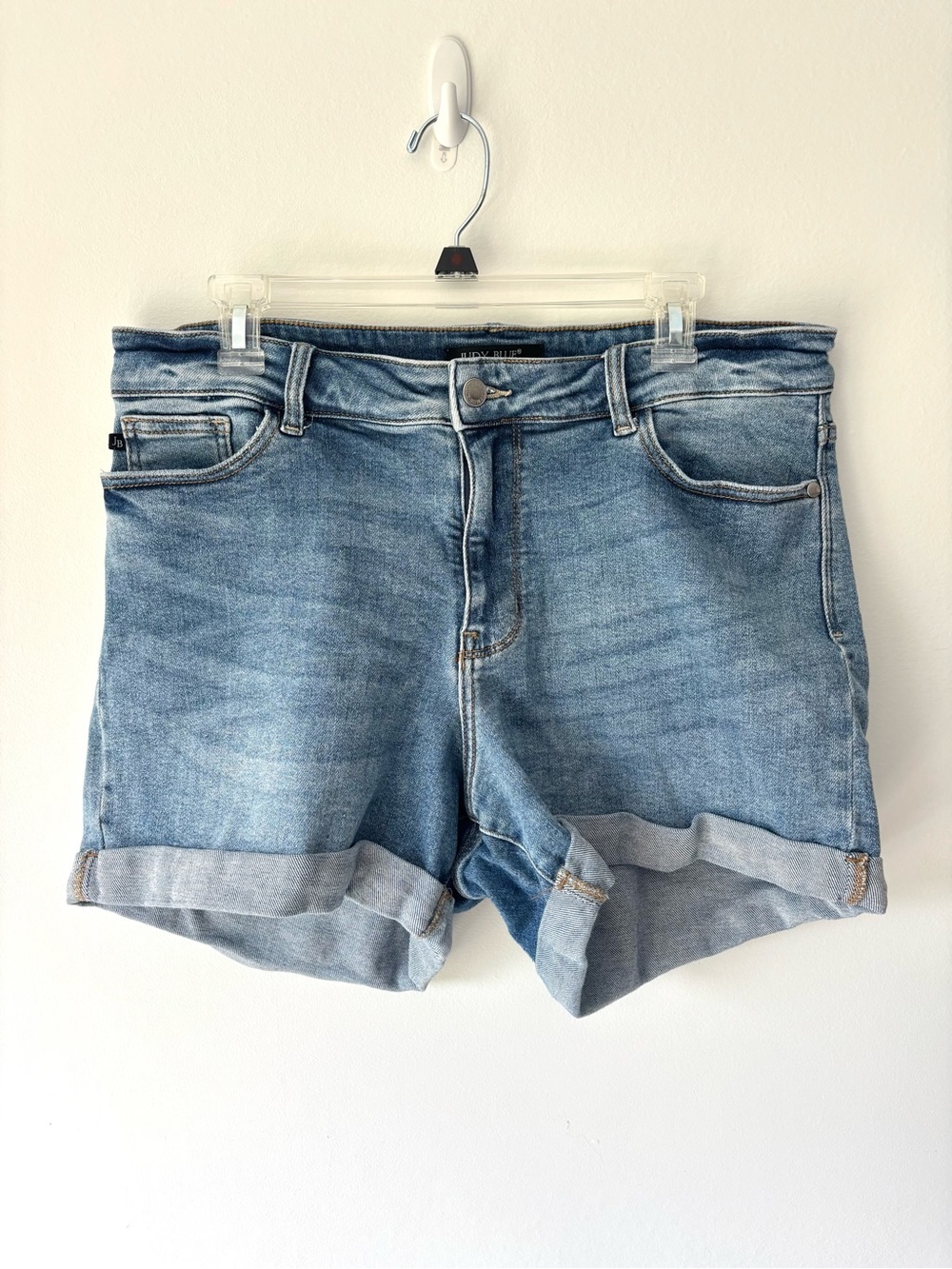 Judy Blue Medium Wash Denim Jean Shorts Cuffed Hems Plus Size